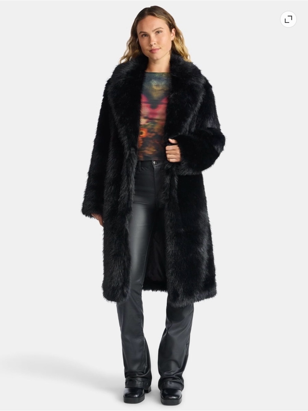 New Steve Madden NYC Black Faux-Fur Long Coat - Women L/XL